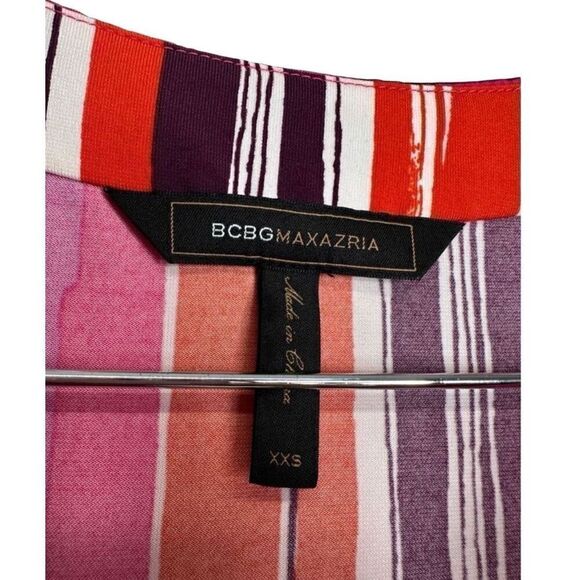 BcbgMaxAzria Dress Size XXS Psychedelic Mod Shift 3/4 Sleeve Multicolor V Neck - Picture 5 of 6